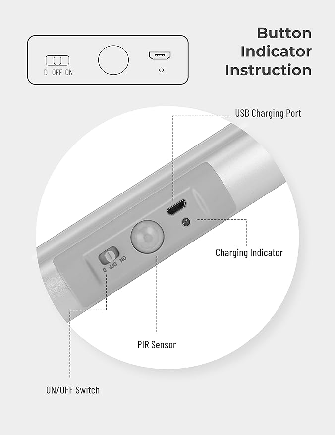 Joyzy 2 Pack Motion Sensor Closet Lighting with Eye Protection Design Automatic Closet Lights Battery Operated Pantry Light Wireless Lightings, LED Rechargeable Counter Lighting for Wardrobe