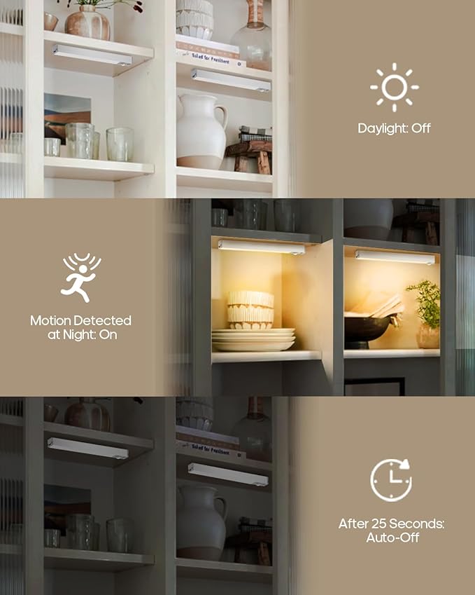 GOODEA 3 Pack Led Under Cabinet Lights Wireless, 7’’ Rechargeable Motion Sensor Light Indoor, Dimmable Closet Lights for Cabinets, Bookshelf, Stair, Hallway Warm White