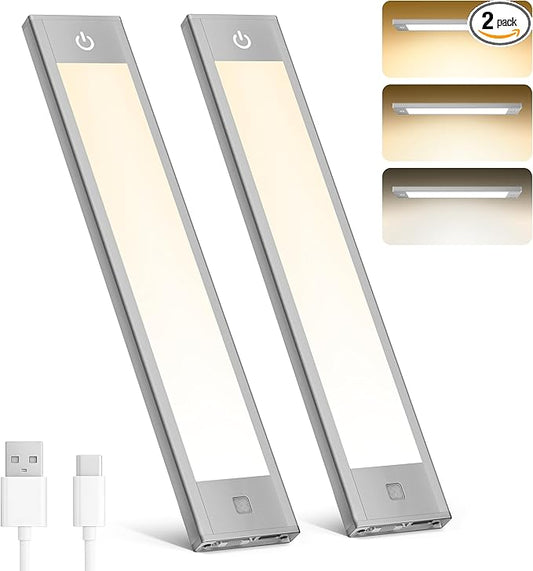 V4light Rechargeable Motion Sensor Under Cabinet Light, Magnetic LED Bar with 1500mAh Battery, Silver Aluminum Cabinet Lighting, Dimmable 3 Color Temperatures for Kitchen, Pantry & Closets (9 in)