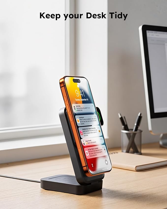 Travel Charging Station 3 in 1 for MagSafe, 15W Ultra Fast Magnetic Wireless Charger Stand for iPhone 17 16 15 Pro Max, Foldable Phone Charging Dock for Apple Watch/AirPods (with 30W Adapter)