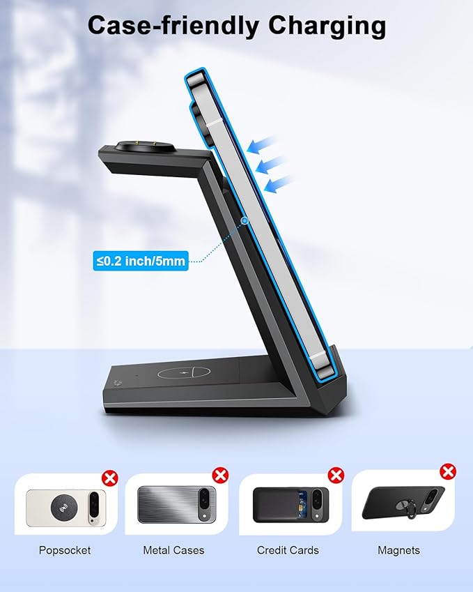 NANAMI Wireless Charger for Google - 3 in 1 Wireless Charging Station Fast Charger Stand Dock for Pixel 9/9 Pro XL/Fold/8/7,Buds Pro 2/Pro, Watch 3/2,Fitbit Versa 4/Sense 2(Not for Pixel Watch 1/4)