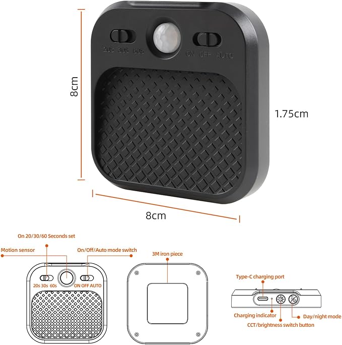 Motion Sensor Night Light Black, Rechargeable Magnetic Night Light with 3 Color Temperatures & Stepless Dimming, Timer Function, Soft Downward Anti-Glare Light for Hallway Stairs Closet Bedroom RV