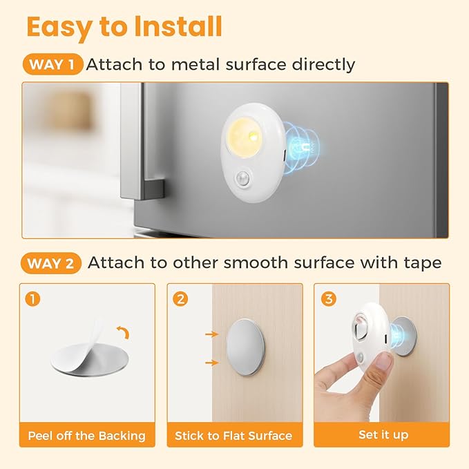 LED Motion Sensor Puck Lights, 3 Color Temps Dimmable Cabinet Light, Wireless Rechargeable Battery Operated Puck Lights, USB Magnetic Closet Light for Drawer, Shelf (4 Pack)