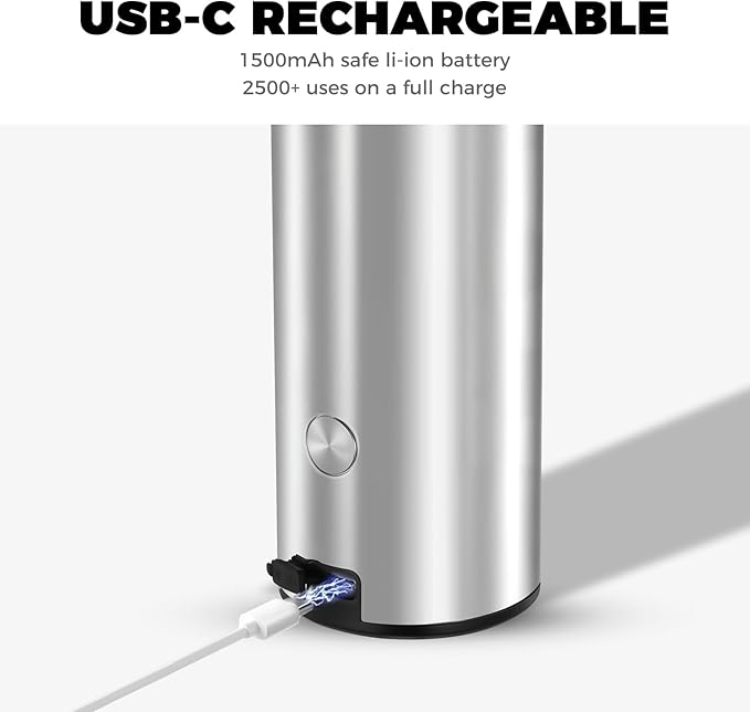Touchless Automatic Soap Dispenser Wall Mount Stainless Steel with Sensor Infrared 9 oz Electric IPX5 Waterproof USB-C Charging Motion Sensor for Kitchen & Bathroom (Silver)