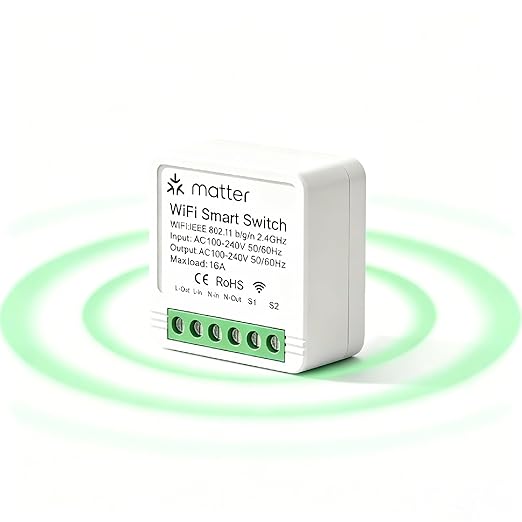 Matter Smart Switch, Smart Light Switch, WiFi Mini DIY Module, eWeLink Web, Flush-Mounted, APP & Voice Control, Smart Switches for Lights Compatible with Apple, Alexa & Google, 1PCS