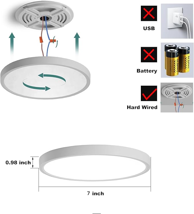 7 Inch Motion Sensor Ceiling Light Indoor,Motion Sensor Fixture Indoor for Closet Hallway Laundry Porch Pantry, Hard Wired Sensor Ceiling Light Black White