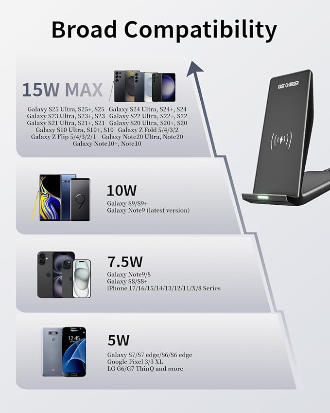 Wireless Charger Stand for Samsung,15W Max Wireless Charging Stand Desk Charging Station Android Desk Charger for Samsung S26/S25 Ultra/S24+/S23/S22/S21 FE,iPhone Air/17e/17 Pro Max/16 Pro/15/14/13/12