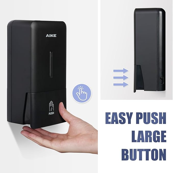 AIKE Wall Mount Liquid Soap Dispenser for Commercial Bathroom 27oz Large Capacity Manual Push Pump Black