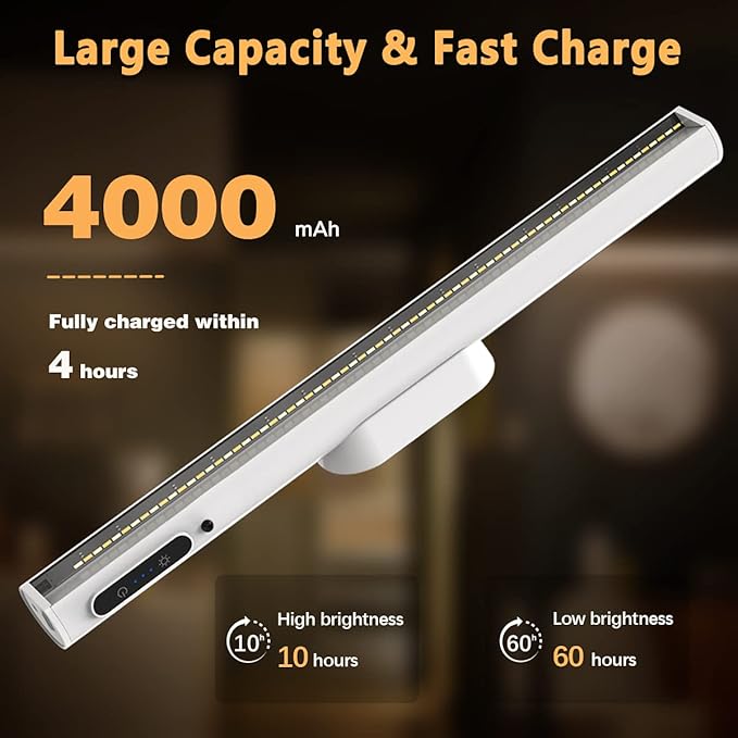 Rechargeable Magnetic LED Light Bar with Remote, Under Cabinet Lighting Wireless, Battery Powered Operated Wall Strip Lights, Dimmable Desk Lamp for Mirror Closet Bathroom Kitchen – White