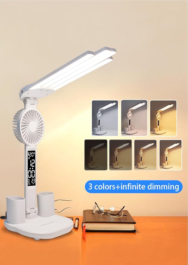 Led Desk Lamp Adjustable Foldable Table Lamp with Pen Holder, 3 Color & Stepless Dimming, Reading Lamp for Study Table Work Office