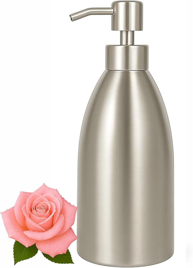 304 Stainless Steel Soap Dispenser 16oz Rust-Proof Liquid Soap Pump Bottle for Kitchen or Bathroom Countertop Hand Dish Lotion Leak-Proof (Stainless Steel)