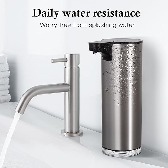 Automatic Soap Dispenser Stainless Steel Touchless Foaming Soap Dispenser for Bathroom Auto Rechargeable Hand Soap Pump (Silver-Black)