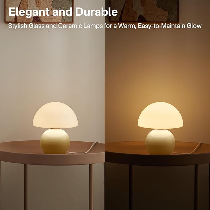 Dawnwake Mushroom Lamp Table Lamp for Bedroom,Desk Bedside Small Lamps for Living Room Night Stands,Mushroom Decor Cute Mini Modern Mid Century Lamps,Unique Aesthetic Home Living Room Decor(Cream)