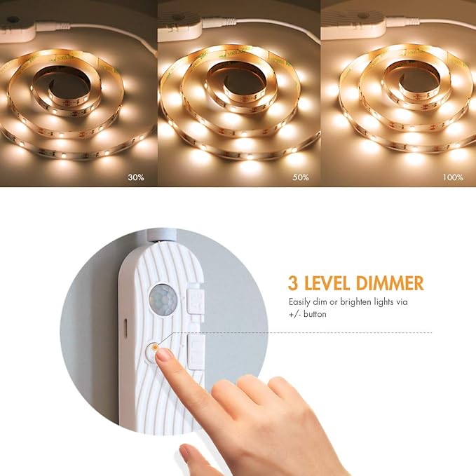 Sensky Motion Activeted LED Strip Lights Rechargeable Motion Sensor LED Strip Dimmable Cabinet Strip Lighting for Wardrobe, Gun Safe, Cabinet, Pantry, Closet (2M, Warm White)