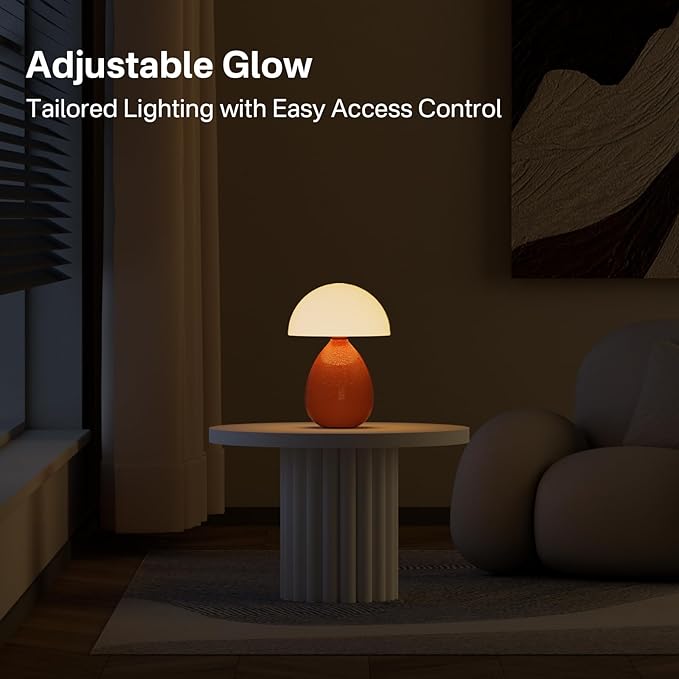 Dawnwake Mushroom Lamp Table Lamp for Bedroom,Ice Crackle Desk Lamp Bedside Small Lamps for Living Room Night Stands,Table Lamps Cute Modern Mid Century Lamps (Orange-Ice Crackle)