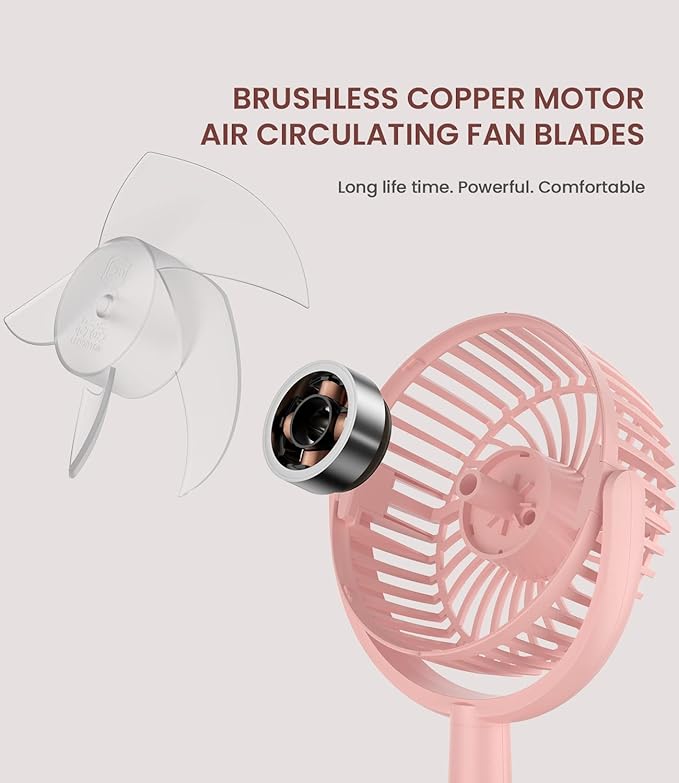 Small Personal USB Powered Fan with 4 Speeds, Portable Desk Fans with 310° Rotation, Mini Powerful Table Fans, Ultra Quiet Air Cooling Fan for Office, Bedroom, Easy to Store, Strong, Compact-Pink