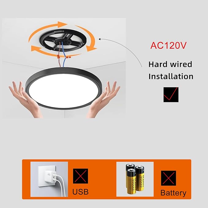 2 Pack Motion Sensor Ceiling Light with Remote,24w Flush Mount Light Fixture Round,Motion Sensor Light Indoor Wired for Hallway Porch Laundry Garage Basement,Motion Light 3000k/4000k/6000k Black