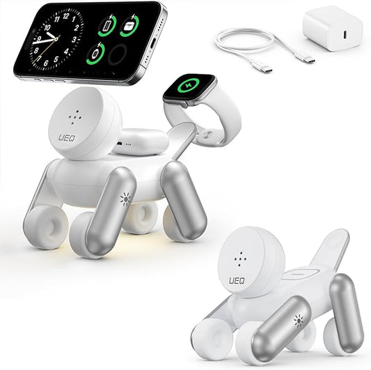 UEQ 3 in 1 Wireless Charging Station for Apple Devices,Foldable Cute Magnetic Mag-Safe Wireless Charger Stand with Night Light for iPhone 17 Air 16 15 14 13 12 Series,AirPods 4 3 2 Pro,Apple Watch
