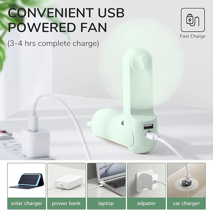 JISULIFE Handheld Fan 8 Plus: All-in-One Mini Fan with 37Hrs Cooling & 4500mAh PowerBank & Flashlight, USB Rechargeable, Portable Pocket Size for Travel, Makeup, Concert, Gifts for Women(Green)