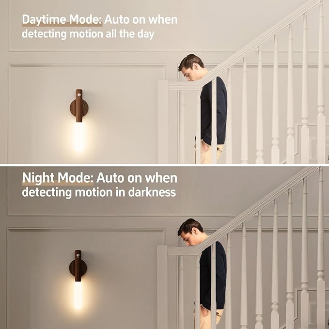 WhitePoplar Rechargeable Motion Sensor Night Lights - 2200mAh Battery Operated Wall Sconces, Wireless Wall Lights Sconce, Magnetic Portable Hallway Light for Picture Stair Cabinet, 3000K 4 Pack
