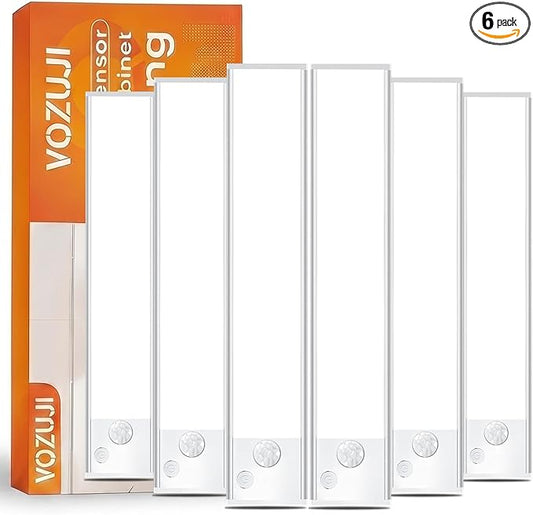Under Cabinet Motion Sensor Lighting: 8 Inch Dimmable Rechargeable Lights Indoor - Battery Operated Lights - Undercabinet Closet Light Magnetic Led Light for Kitchen Home Bathroom Counter 6 Pack