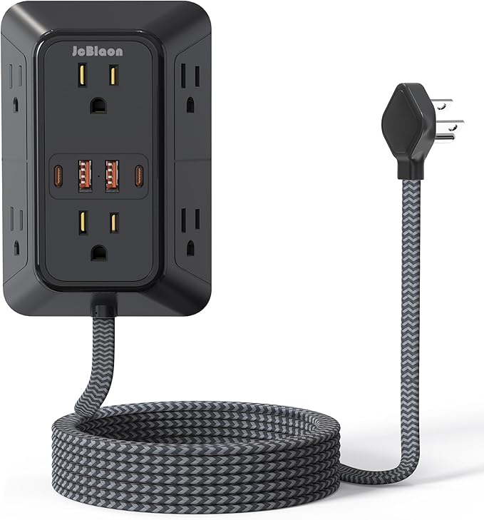 Surge Protector Power Strip with 6 Widely AC Outlets 4 USB Ports(2 USB C), 5 Ft Braided Power Cord, 3-Side Outlet Extender with Overload Protection for Office, Home, Travel Essential