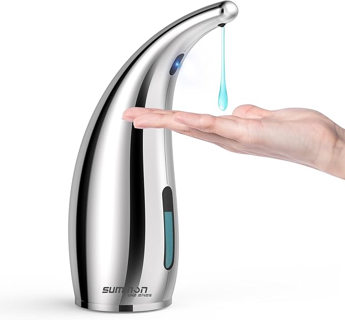 Automatic Soap Dispenser Touchless,300ML Hand & Dish Countertop Electric Liquid Rechargeable Dispenser with Sensor,Modern 4 Gear Adjustable Waterproof Kitchen Auto Soap Pump（Silver）