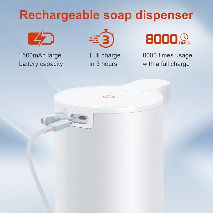 Automatic Soap Dispenser: LAOPAO Rechargeable Touchless Foaming Soap Dispenser Stainless Steel Foam Soap Pump for Bathroom Kitchen Xmas Gift, 9oz, White
