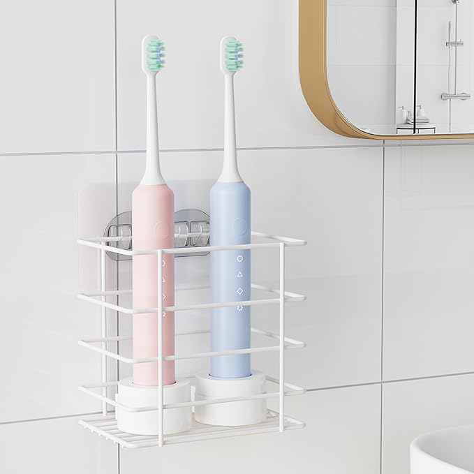 Shower Toothbrush Holder Wall Mounted, Adhesive Toothpaste Organizer for Bathroom Wall, Hanging Razor Tooth Brush Holder Caddy with Drainage, White RV Camper Bathroom Organizers and Storage