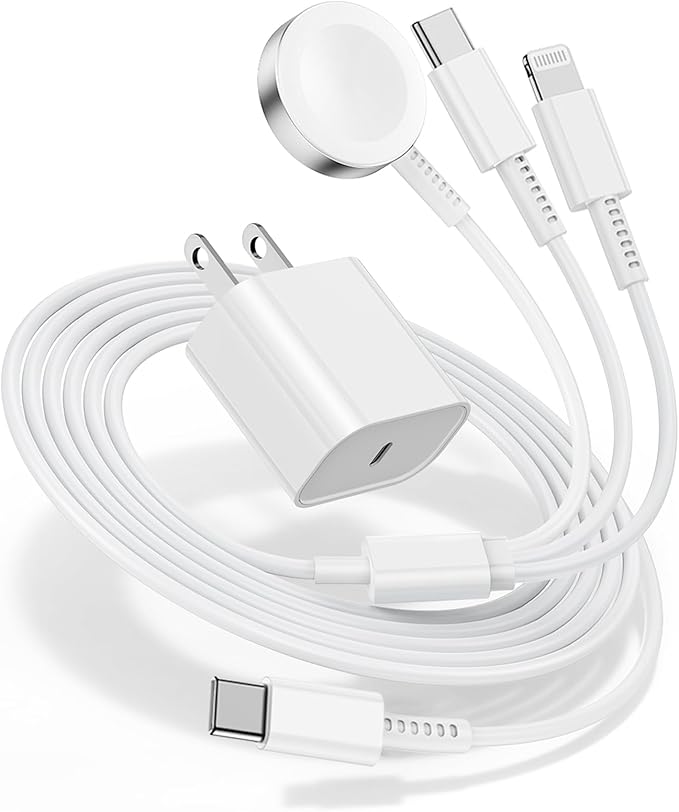 for Apple Watch Charger Fast Charging,3 in 1 Multi Chargers Cable with 20W USB C Charger, iWatch Charger Cord 6.6FT for iWatch Series Ultra2/SE/10/9/8/7/6/5/4/3/iPhone 15 16 Pro Max/14/13(White)