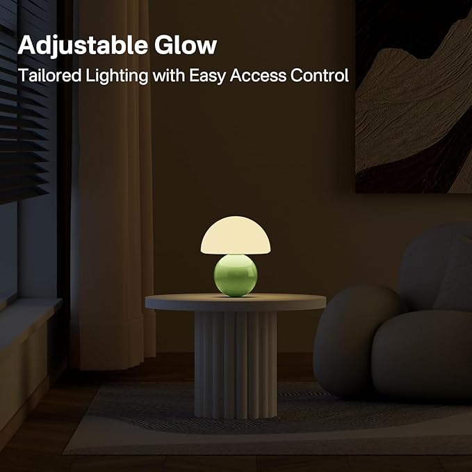 Dawnwake Mushroom Lamp Table Lamp for Bedroom,Desk Bedside Small Lamps for Living Room Night Stands,Mushroom Decor Cute Mini Modern Mid Century Lamps,Unique Aesthetic Home Living Room Decor(Green)