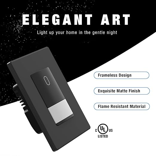 ELEGRP Occupancy Motion Sensor Light Switch, PIR Infrared Motion Activated Wall Switch, No Neutral Wire, Single Pole for CFL/LED/Incandescent Bulb, Wall Plate Included, UL Listed (6 Pack, Matte Black)