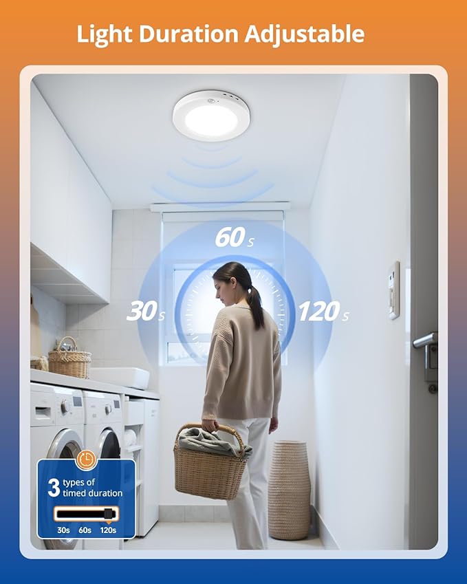 wowatt 2Pcs Motion Sensor Ceiling Light Wired, 3000K/4000K/6000K Selectable Motion Closet Light, 15W 1800LM Motion Sensor Light Indoor for Hallway, Stairs, Storage(7.48Inch)