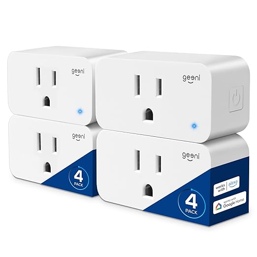 Geeni Smart Plug Mini 15A WiFi Outlet 4-Pack, Compatible with Alexa Google Home, No Hub Required, App Remote Control, UL Certified White