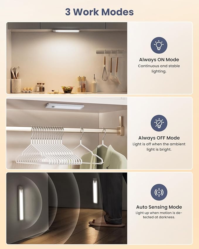Pak Under Cabinet Lighting, 5 Pack 8 Inch 41 LED Motion Sensor Lights, Rechargeable Battery Operated Closet Light, Wireless Magnetic Dimmable 6500K Daylight White Under Counter Lights for Kitchen