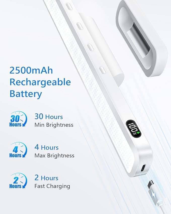 WILLED 5W Vanity Lights for Mirror, Eye-Friendly Mirror Light, 2500mah Rechargeable Under Cabinet Lights with Battery Display, Button Control Magnetic Light Bar for Closet, Bathroom and Desk