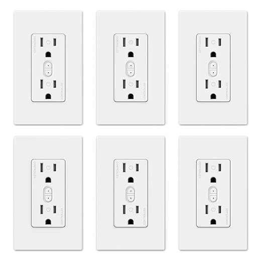 ELEGRP Smart in-Wall Outlet, 2.4GHz Wi-Fi Smart Receptacle Compatible with Alexa and Google Assistant, Tamper Resistant, 2 Individually Controlled Outlets, No Hub Required, UL Listed, White, 6 Pack