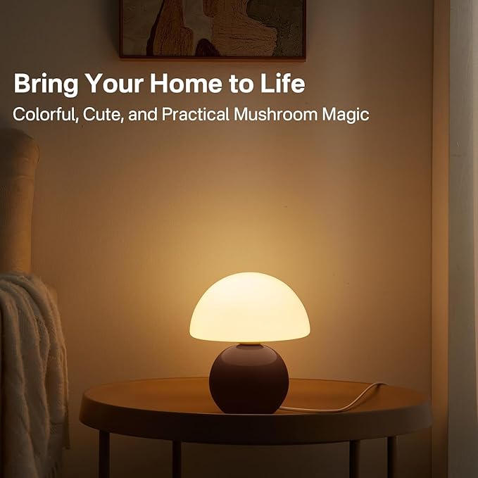 Dawnwake Mushroom Lamp Table Lamp for Bedroom,Desk Bedside Small Lamps for Living Room Night Stands,Mushroom Decor Cute Mini Modern Mid Century Lamps,Unique Aesthetic Home Living Room Decor(Coffee)