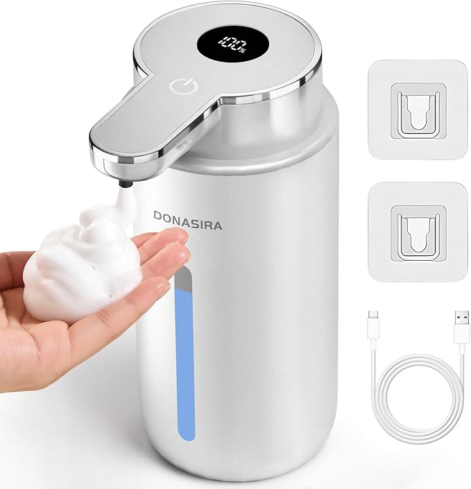 Automatic Foaming Soap Dispenser Touchless, 15oz/420ml USB-C Rechargeable Hand Soap Dispenser, 6-Level Adjustable Foam, IPX5 Waterproof, Wall Mount or Countertop for Bathroom Kitchen, Silver