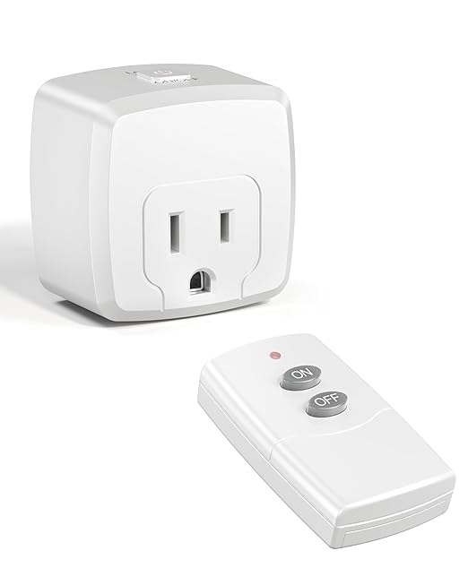 HBN Remote Control Outlet Plug Remote Switch Outlet with 100FT RF Signal Wireless Remote Light Switch On Off Switch Plug for Household Appliances 15A/1875W (1 Outlet + 1 Remote)