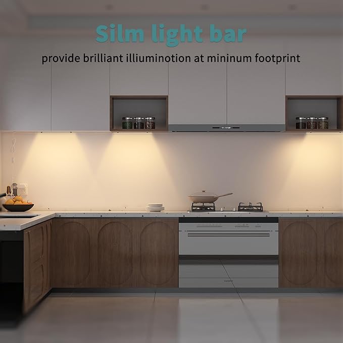ASOKO Dimmable Under Cabinet Lighting - 6 Pcs 12 Inch Linkable Led Counter Light Bars, Warm White 2700K, DC24V 1320Lumens, 18W Shelf Lighting (ETL Plug)