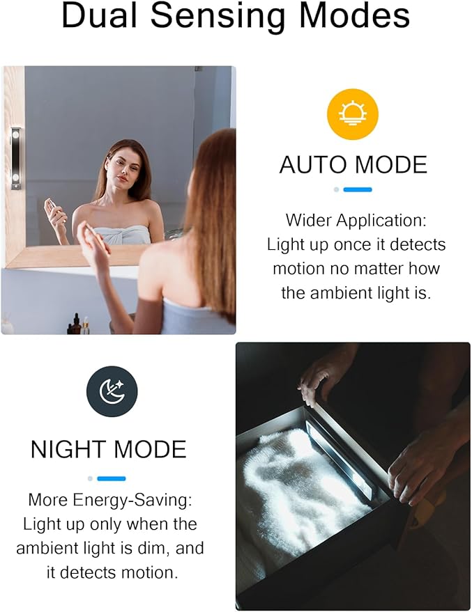 YIGER Under Cabinet Lights, Wireless Motion Sensor Light Indoor,10in LED White Lighting Rechargeable Battery Operated,4 Modes Night Light, Stick-On Magnetic Closet Lights for Kitchen, Hallway(2 Pack)
