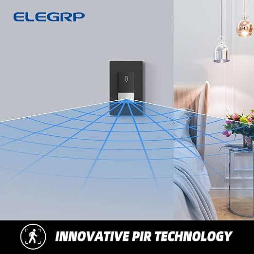 ELEGRP Occupancy Motion Sensor Light Switch, PIR Infrared Motion Activated Wall Switch, No Neutral Wire, Single Pole for CFL/LED/Incandescent Bulb, Wall Plate Included, UL Listed (6 Pack, Matte Black)