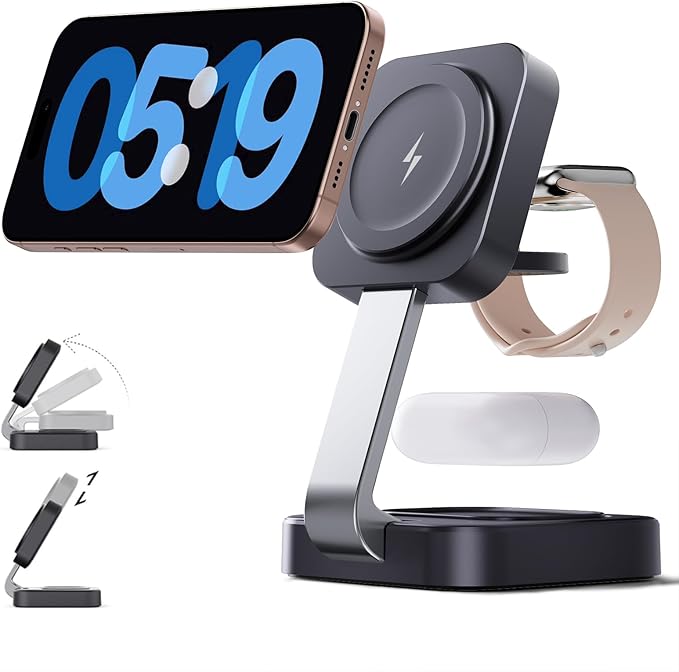 RYND 2026 Traveling Wireless Mag-Safe Fast Charging Station,Magnetic 3 in 1 Charger with iPhone 17 16 15 14 13 12 Pro Max Plus,Apple Watch Series & Air pods 4 3 2 Pro-Gifts for Wife & Husband(Black)