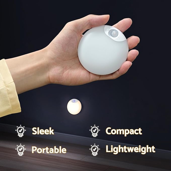 DAZZY DOT Rechargeable Night Light Motion Sensor Stair Lights Indoor Wireless, Battery Operated, Magnetic, Dimmable, for Stairway, Hall, Bathroom, 4-Pack