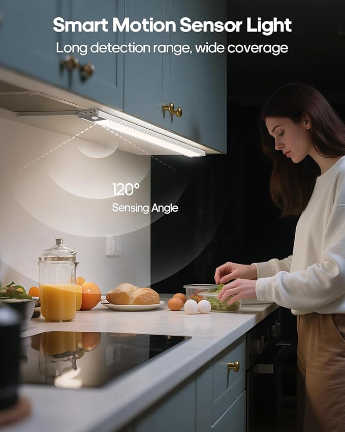 GOODEA 17.5Inch Under Cabinet Lighting, 4500mAh Rechargeable Battery Motion Sensor Light Indoor, Wireless Under Cabinet Lights for Kitchen, Closet(1 Pack,17.5 inch)