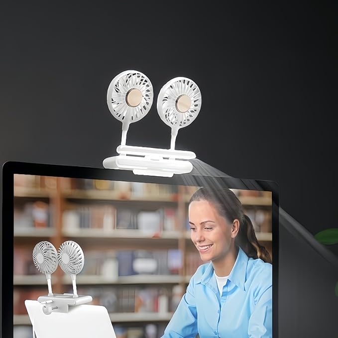 Binguowang Monitor Fan with Clamp & Light Bar Desk Lamp with fan for Office mini Desk fan small quiet with lamp for PC Laptops Tablet for Home Office Portable Working Reading Stand Lamp (LightGray)