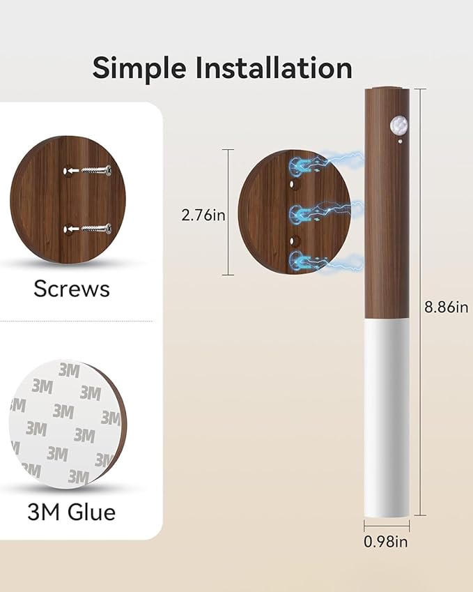 Battery-Operated Motion Sensor Night Lights: 2200mAh Rechargeable Wall Sconces Magnetic Wall Lights Wireless Stairway Lights Portable Hallway Light Wooden Wall Lighting for Bedroom Stair Picture