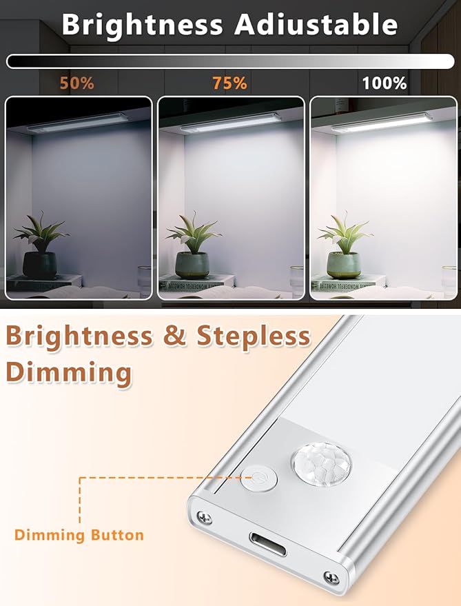 Under Cabinet Rechargeable Lighting: 12 Inch Motion Sensor Dimmable Lights Indoor - Battery Operated Lights - Wireless Closet Light Magnetic Led Light for Kitchen Home Bathroom Counter 5 Pack