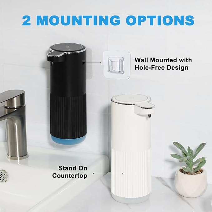 RYTOXILO Automatic Soap Dispenser, 2 Pack Black and White Touchless Liquid Soap Dispensers for Bathroom, 13.5 Fl Oz Plastic Electric Auto Dish Soap Dispenser Wall Mount for Kithcen